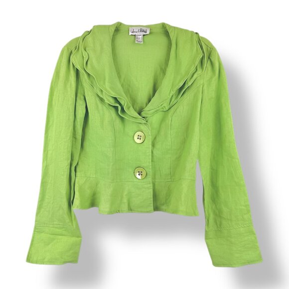 Vintage | Joseph Ribkoff | 6 | Ruffled Collar Blazer | Green | Y2K | Feminine - Picture 1 of 16